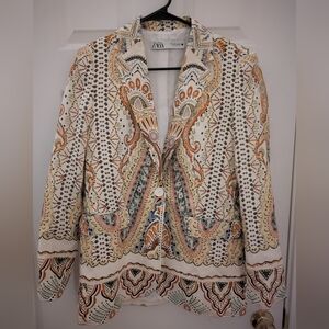 Zara Women's Multicolored Paisley Print Blazer (S)